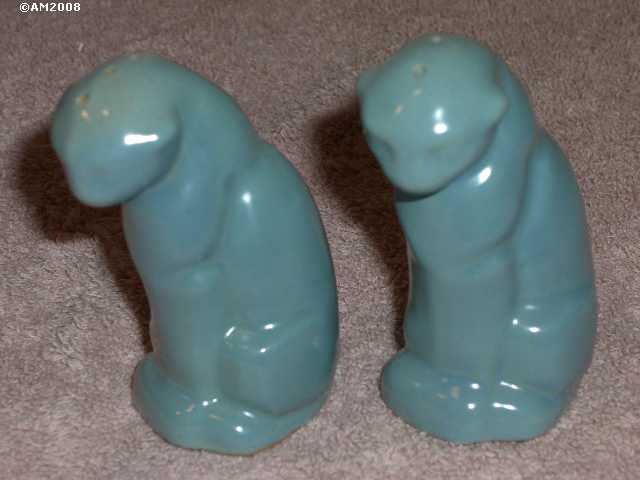 Cat shakers glazed clay blue